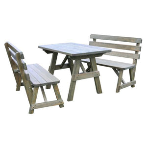 Yellow Pine Picnic Table with 2 Backed Benches - The Charming Bench Company