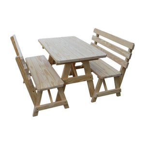 Yellow Pine Picnic Table with 2 Backed Benches - The Charming Bench Company