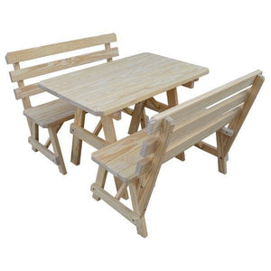 Yellow Pine Picnic Table with 2 Backed Benches - The Charming Bench Company
