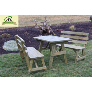 A & L Furniture Yellow Pine Picnic Table with 2 Backed Benches Size 6ft - 8ft Picnic Table 6ft / Unfinished / No