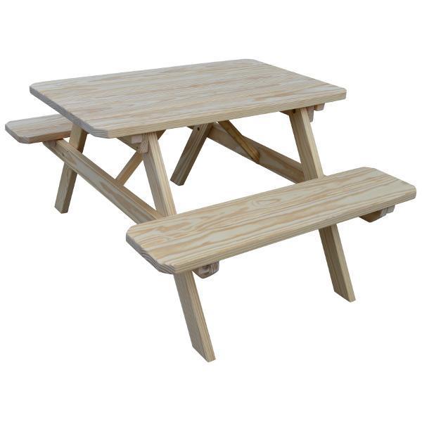A &amp; L Furniture Yellow Pine Picnic Table with Attached Benches Picnic Table 4ft / Unfinished / No