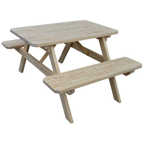 Yellow Pine Picnic Table with Attached Benches by A L Furniture