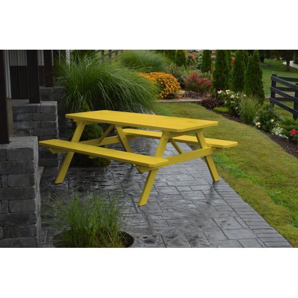 A &amp; L Furniture Yellow Pine Picnic Table with Attached Benches Size 6ft and 8ft Picnic Table 6ft / Unfinished / No