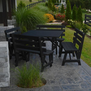 A & L Furniture Yellow Pine Square Picnic Table with 4 Backed Benches Picnic Table Black / No