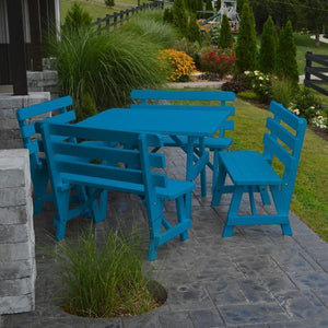 A & L Furniture Yellow Pine Square Picnic Table with 4 Backed Benches Picnic Table Caribbean Blue / No