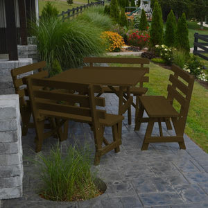 A & L Furniture Yellow Pine Square Picnic Table with 4 Backed Benches Picnic Table Coffee / No