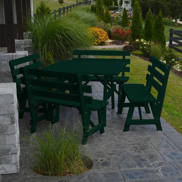 A &amp; L Furniture Yellow Pine Square Picnic Table with 4 Backed Benches Picnic Table Dark Green / No