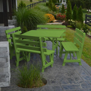 A & L Furniture Yellow Pine Square Picnic Table with 4 Backed Benches Picnic Table Lime / No