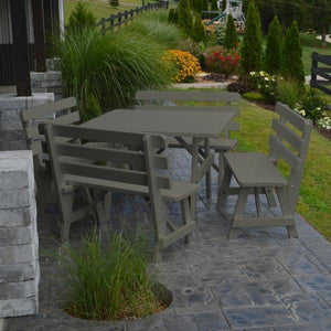 A & L Furniture Yellow Pine Square Picnic Table with 4 Backed Benches Picnic Table Olive Gray / No