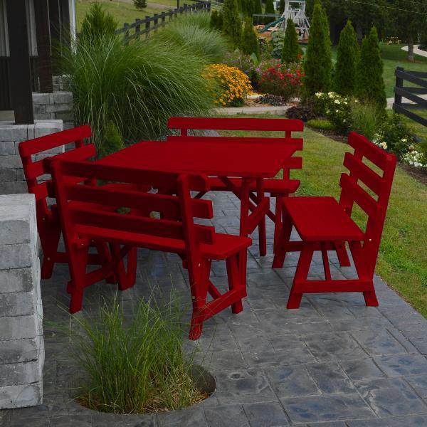 A &amp; L Furniture Yellow Pine Square Picnic Table with 4 Backed Benches Picnic Table Tractor Red / No