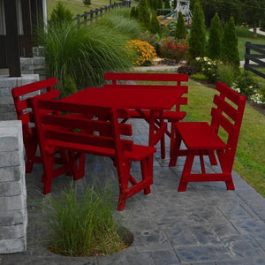 A & L Furniture Yellow Pine Square Picnic Table with 4 Backed Benches Picnic Table Tractor Red / No