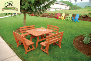 A & L Furniture Yellow Pine Square Picnic Table with 4 Backed Benches Picnic Table Unfinished / No