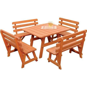 A & L Furniture Yellow Pine Square Picnic Table with 4 Backed Benches Picnic Table Unfinished / No