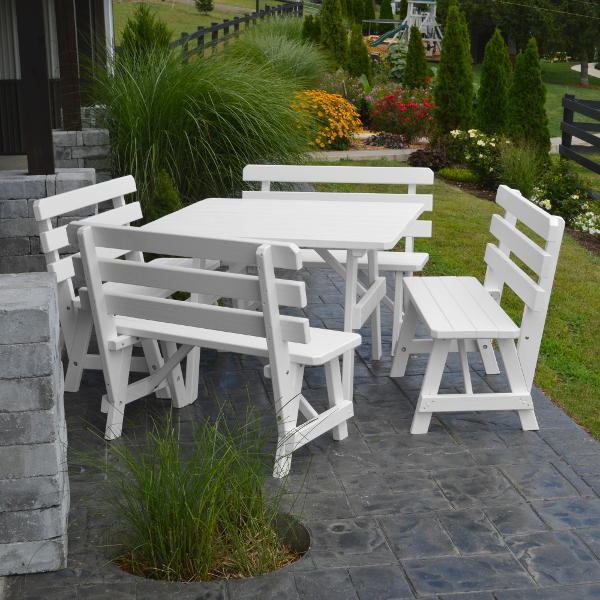 A &amp; L Furniture Yellow Pine Square Picnic Table with 4 Backed Benches Picnic Table White / No