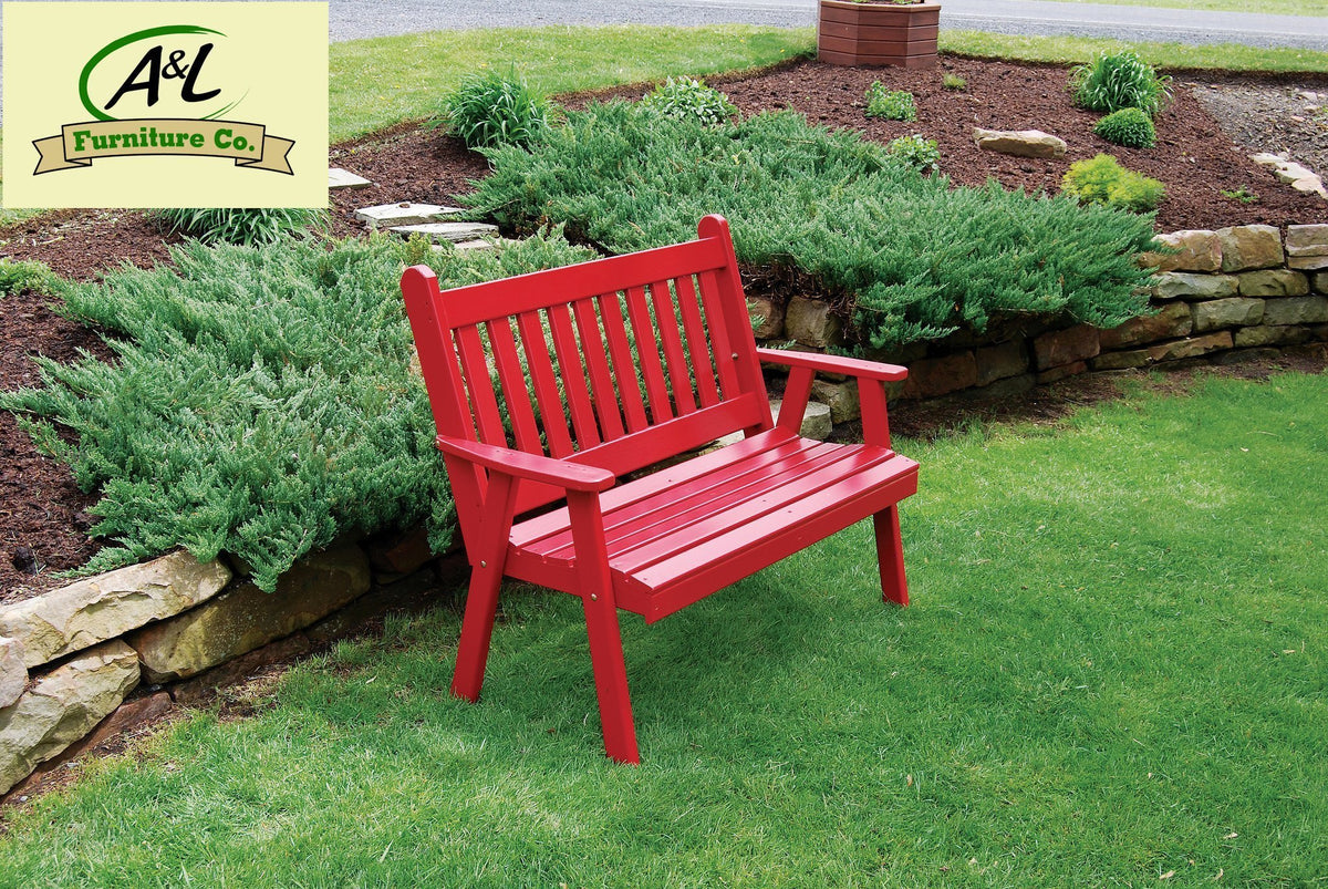 A &amp; L Furniture Yellow Pine Traditional English Garden Bench Garden Benches 4ft / Unfinished