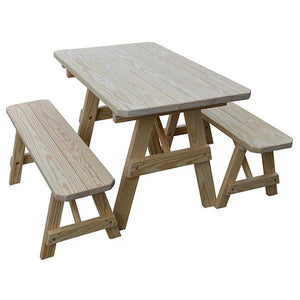 A & L Furniture Yellow Pine Traditional Picnic Table with 2 Benches – Size 6ft and 8ft Picnic Table 6ft / Unfinished / No