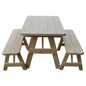 A & L Furniture Yellow Pine Traditional Picnic Table with 2 Benches – Size 6ft and 8ft Picnic Table 6ft / Unfinished / No