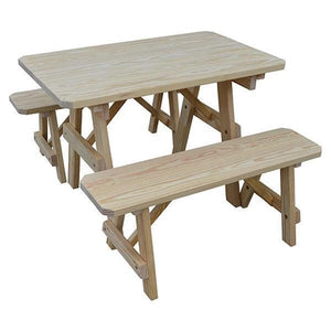 A & L Furniture Yellow Pine Traditional Picnic Table with 2 Benches – Size 6ft and 8ft Picnic Table 6ft / Unfinished / No