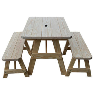 A & L Furniture Yellow Pine Traditional Picnic Table with 2 Benches – Size 6ft and 8ft Picnic Table 6ft / Unfinished / No