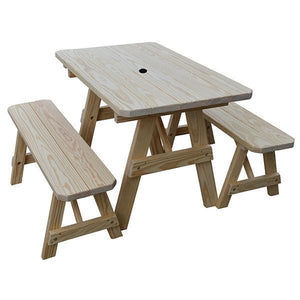 A & L Furniture Yellow Pine Traditional Picnic Table with 2 Benches – Size 6ft and 8ft Picnic Table 6ft / Unfinished / No