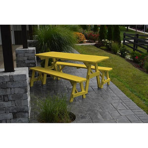 A & L Furniture Yellow Pine Traditional Picnic Table with 2 Benches – Size 6ft and 8ft Picnic Table 6ft / Unfinished / No