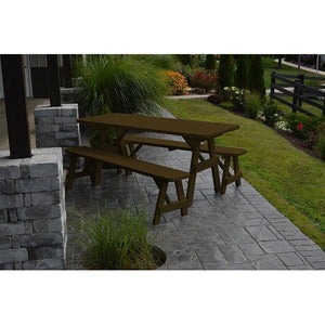 A & L Furniture Yellow Pine Traditional Picnic Table with 2 Benches – Size 6ft and 8ft Picnic Table 6ft / Unfinished / No