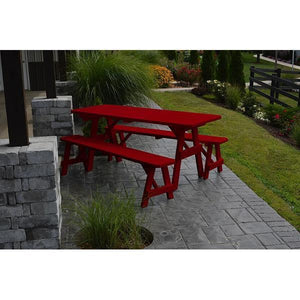 A & L Furniture Yellow Pine Traditional Picnic Table with 2 Benches – Size 6ft and 8ft Picnic Table 6ft / Unfinished / No
