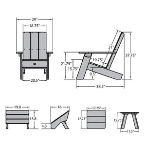Adirondack 1 Barcelona Modern Chair With 1 Barcelona Modern Side Table & 1 Folding Ottoman Conversation Set