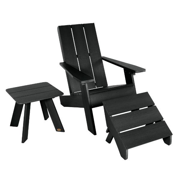 Adirondack 1 Barcelona Modern Chair With 1 Barcelona Modern Side Table &amp; 1 Folding Ottoman Conversation Set Black