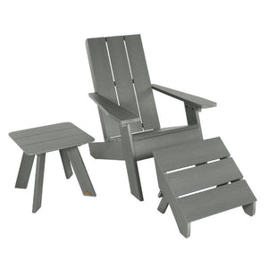 Adirondack 1 Barcelona Modern Chair With 1 Barcelona Modern Side Table & 1 Folding Ottoman Conversation Set Coastal Teak