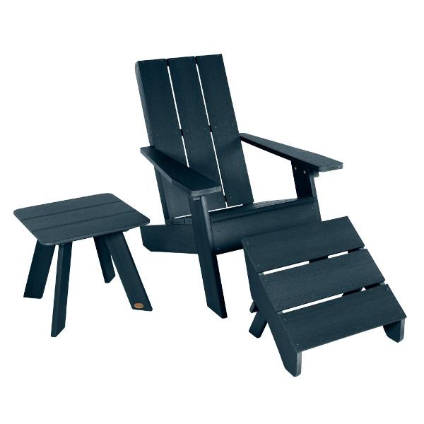 Adirondack 1 Barcelona Modern Chair With 1 Barcelona Modern Side Table &amp; 1 Folding Ottoman Conversation Set Federal Blue