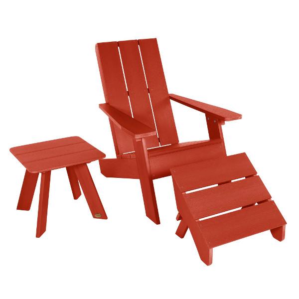 Adirondack 1 Barcelona Modern Chair With 1 Barcelona Modern Side Table &amp; 1 Folding Ottoman Conversation Set Rustic Red