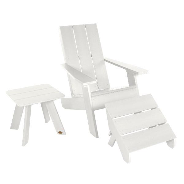 Adirondack 1 Barcelona Modern Chair With 1 Barcelona Modern Side Table &amp; 1 Folding Ottoman Conversation Set White