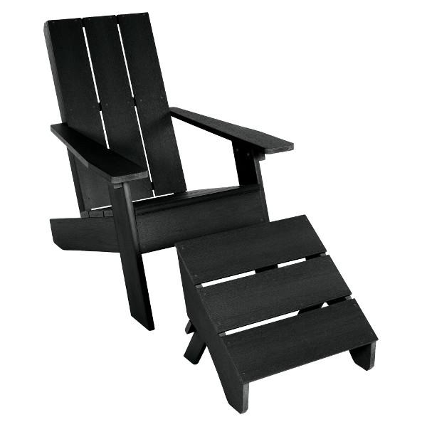 Adirondack 1 Barcelona Modern Chair With 1 Folding Ottoman Conversation Set Black