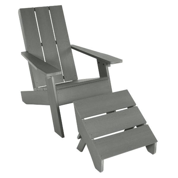 Adirondack 1 Barcelona Modern Chair With 1 Folding Ottoman Conversation Set Coastal Teak