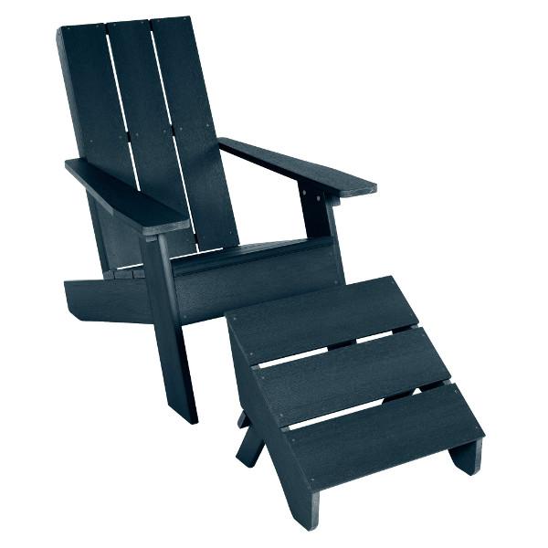 Adirondack 1 Barcelona Modern Chair With 1 Folding Ottoman Conversation Set Federal Blue
