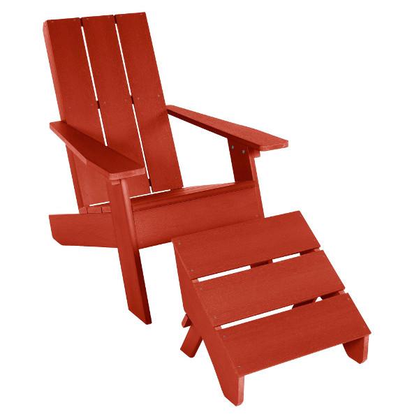 Adirondack 1 Barcelona Modern Chair With 1 Folding Ottoman Conversation Set Rustic Red