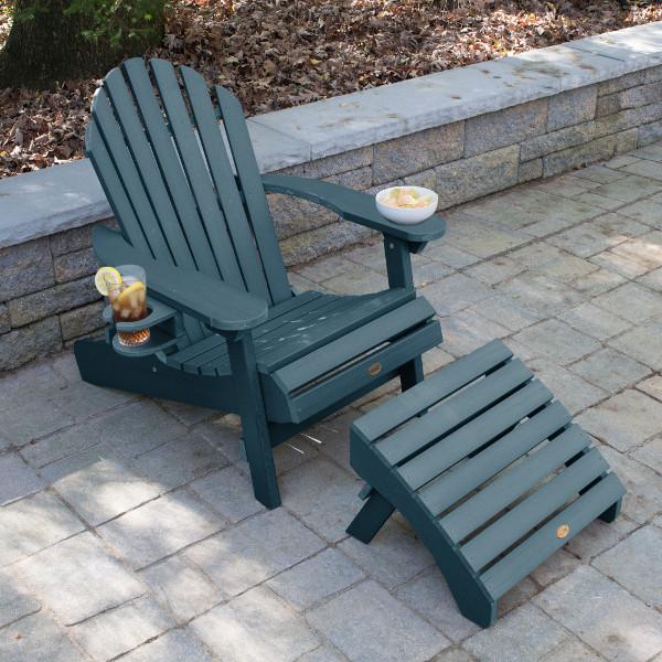 Adirondack 1 Hamilton Folding &amp; Reclining Outdoor Chair with 1 Ottoman &amp; 1 Easy-add Cup Holder Conversation Set