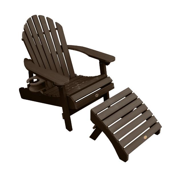 Adirondack 1 Hamilton Folding &amp; Reclining Outdoor Chair with 1 Ottoman &amp; 1 Easy-add Cup Holder Conversation Set Black