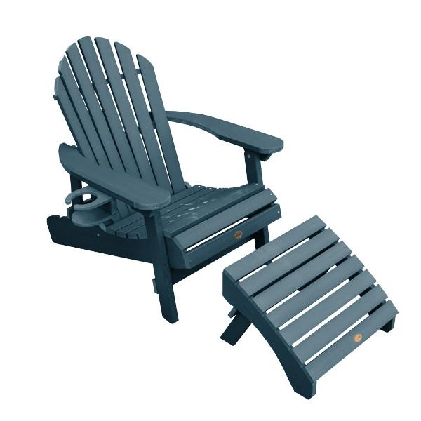 Adirondack 1 Hamilton Folding &amp; Reclining Outdoor Chair with 1 Ottoman &amp; 1 Easy-add Cup Holder Conversation Set Nantucket Blue