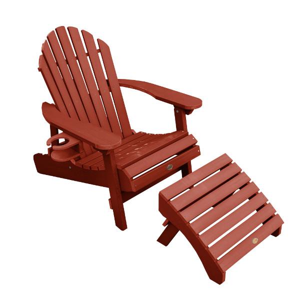 Adirondack 1 Hamilton Folding &amp; Reclining Outdoor Chair with 1 Ottoman &amp; 1 Easy-add Cup Holder Conversation Set Rustic Red