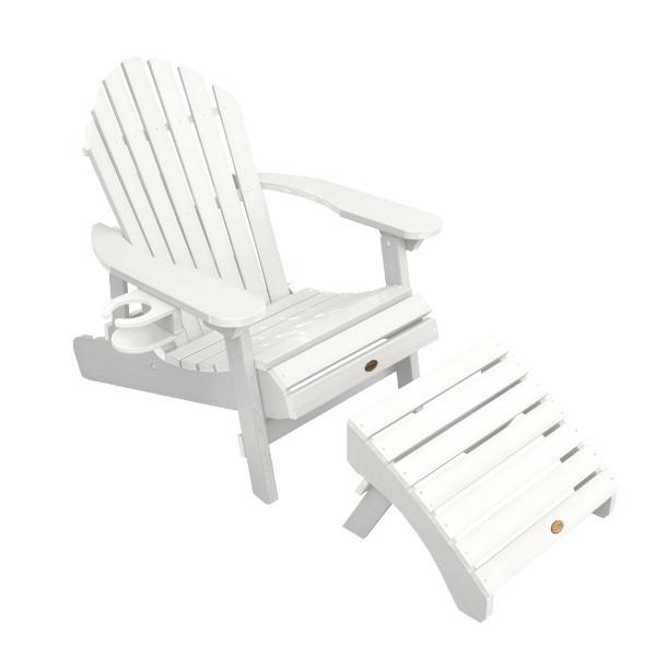 Adirondack 1 Hamilton Folding &amp; Reclining Outdoor Chair with 1 Ottoman &amp; 1 Easy-add Cup Holder Conversation Set White