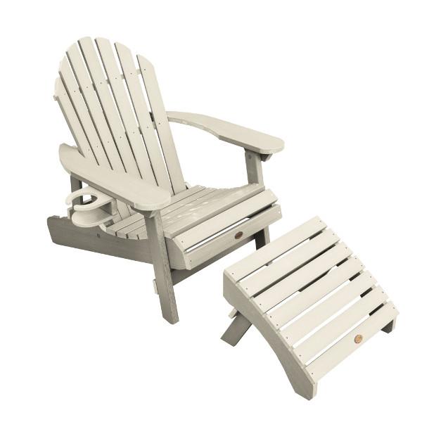Adirondack 1 Hamilton Folding &amp; Reclining Outdoor Chair with 1 Ottoman &amp; 1 Easy-add Cup Holder Conversation Set Whitewash