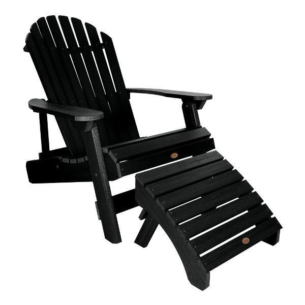 Adirondack 1 King Hamilton Folding and Reclining Chair with 1 Folding Ottoman Conversation Set Black