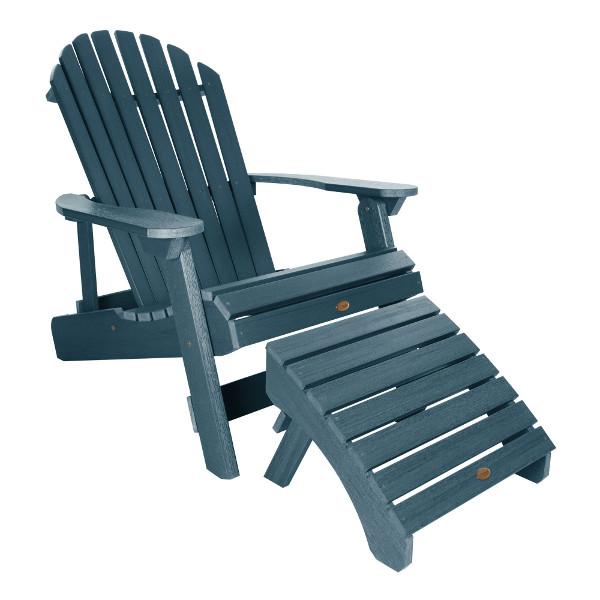 Adirondack 1 King Hamilton Folding and Reclining Chair with 1 Folding Ottoman Conversation Set Nantucket Blue