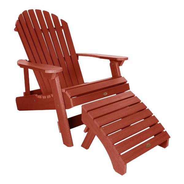 Adirondack 1 King Hamilton Folding and Reclining Chair with 1 Folding Ottoman Conversation Set Rustic Red
