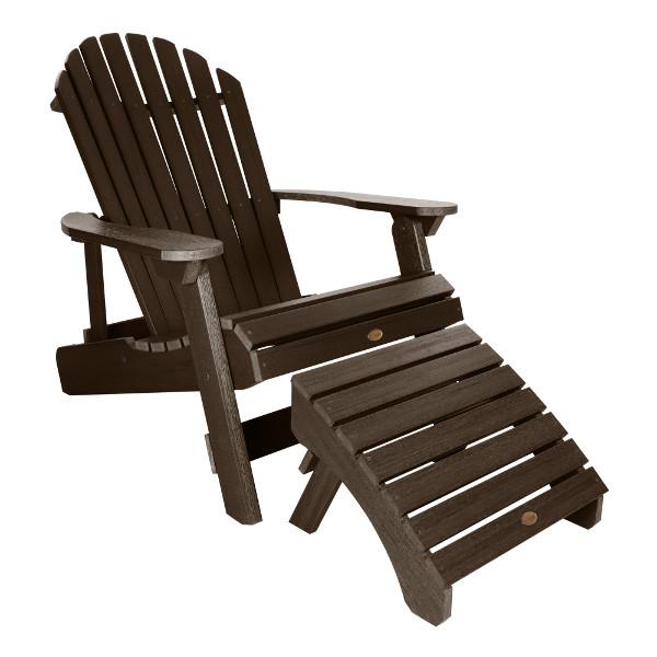 Adirondack 1 King Hamilton Folding and Reclining Chair with 1 Folding Ottoman Conversation Set Weathered Acorn