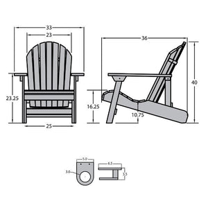 Adirondack 1 King Hamilton Folding and Reclining Outdoor Chair with 1 Easy-add Cup Holder Conversation Set