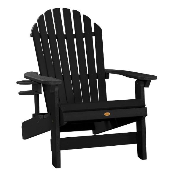 Adirondack 1 King Hamilton Folding and Reclining Outdoor Chair with 1 Easy-add Cup Holder Conversation Set Black