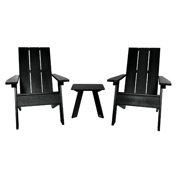 Adirondack 2 Barcelona Modern Chairs with 1 Barcelona Modern Side Table Conversation Set Black